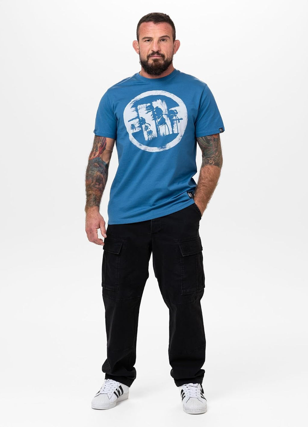 PITBULL - Men's T-Shirt Logo Palms Cotton Shirt 170g, Large Palm Logo Print Streetwear - size chart
