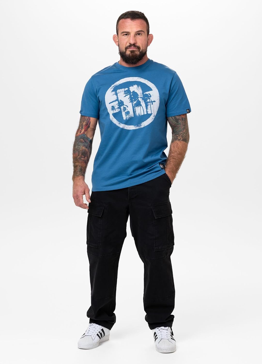 PITBULL - Men's T-Shirt Logo Palms Cotton Shirt 170g, Large Palm Logo Print Streetwear - size chart