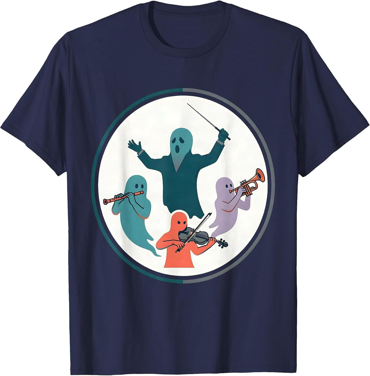Ghost Band Music Teacher Halloween Humor T-Shirt - Navy Blue