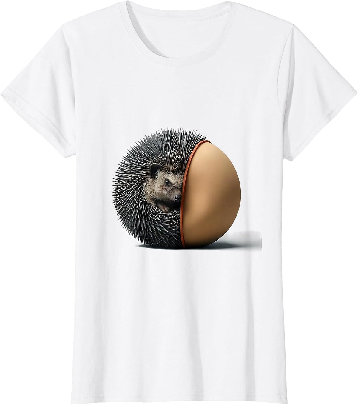 Women's Hedgehog Curl-Ball Cute Animal Humor T-Shirt - White