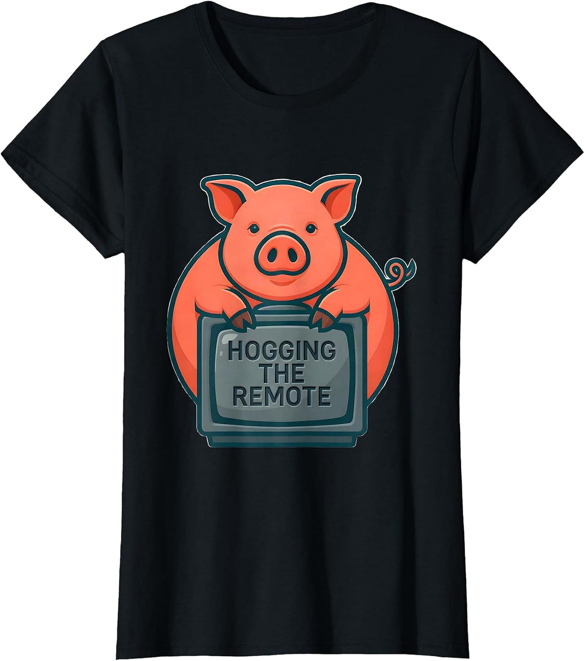 Hogging The Remote Funny Pig Farm Animal Lover Humor T-Shirt - Black