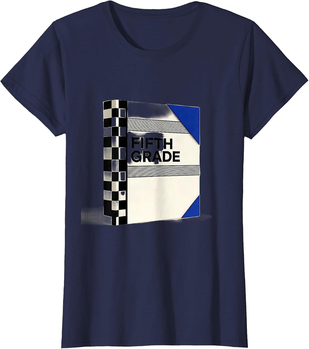 Women's Fifth Grade Retro Checkered Girl Teacher Back To School T-Shirt - Navy Blue