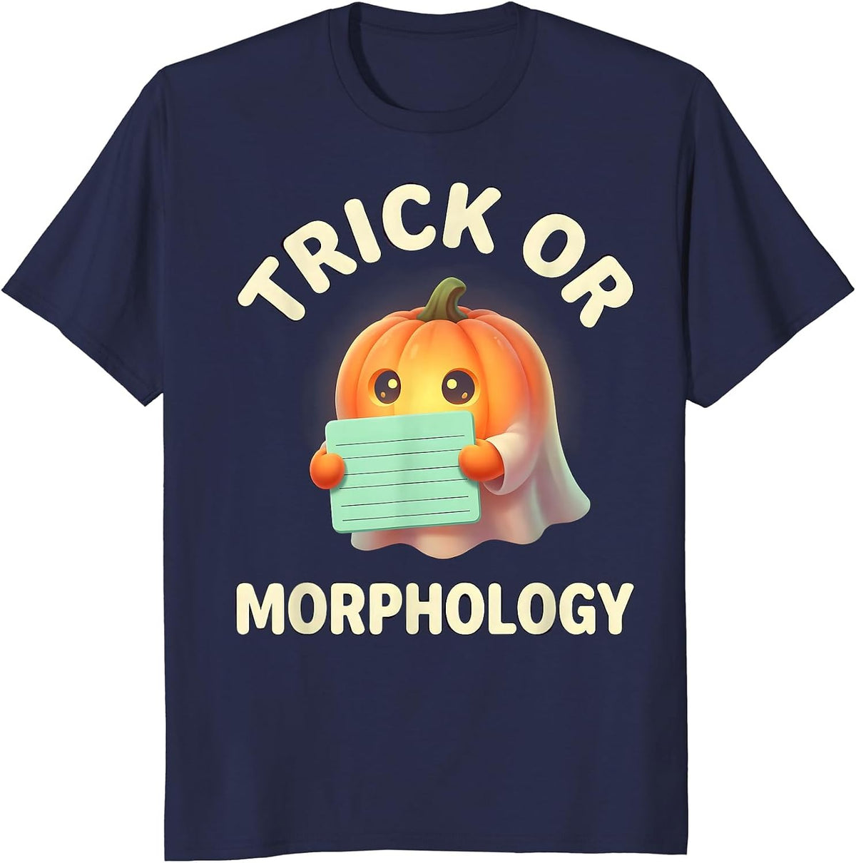 Men's Trick Or Morphology Cute Kawaii Halloween SLP Teacher Ghost T-Shirt - Navy Blue