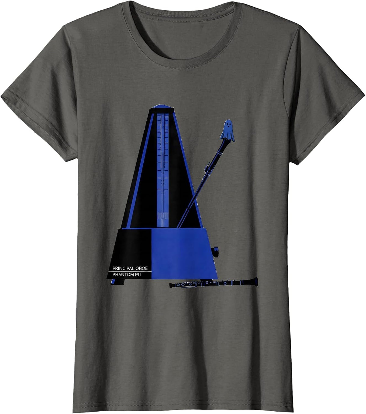 Women's Principal Oboe Phantom Pit Whimsical Music Teacher Halloween T-Shirt - Asphalt Grey