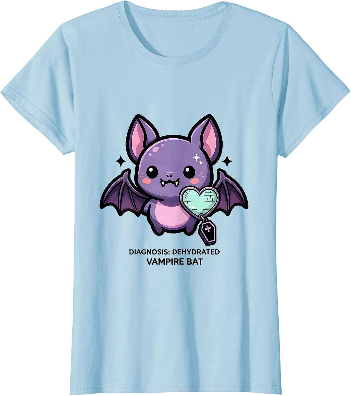 Women's Diagnosis: Dehydrated, Vampire Bat Pastel Goth Kawaii T-Shirt - Baby Blue
