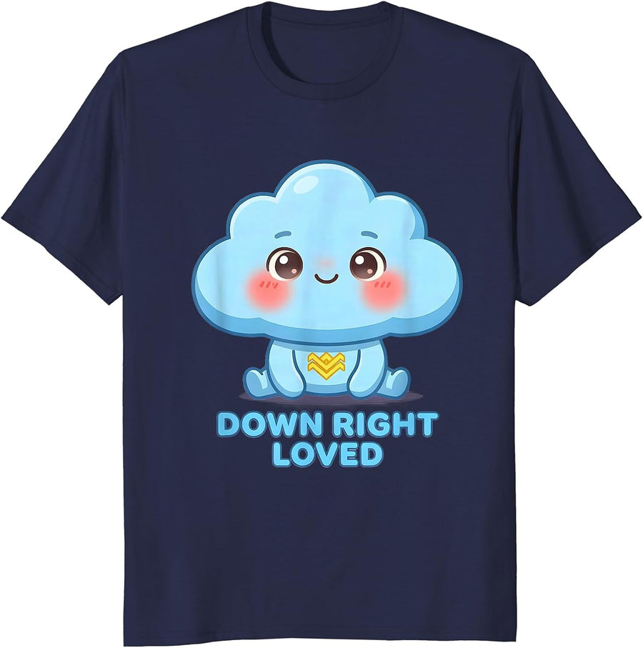 Down Right Loved Cute Kawaii Down Syndrome Awareness Family T-Shirt - Navy Blue