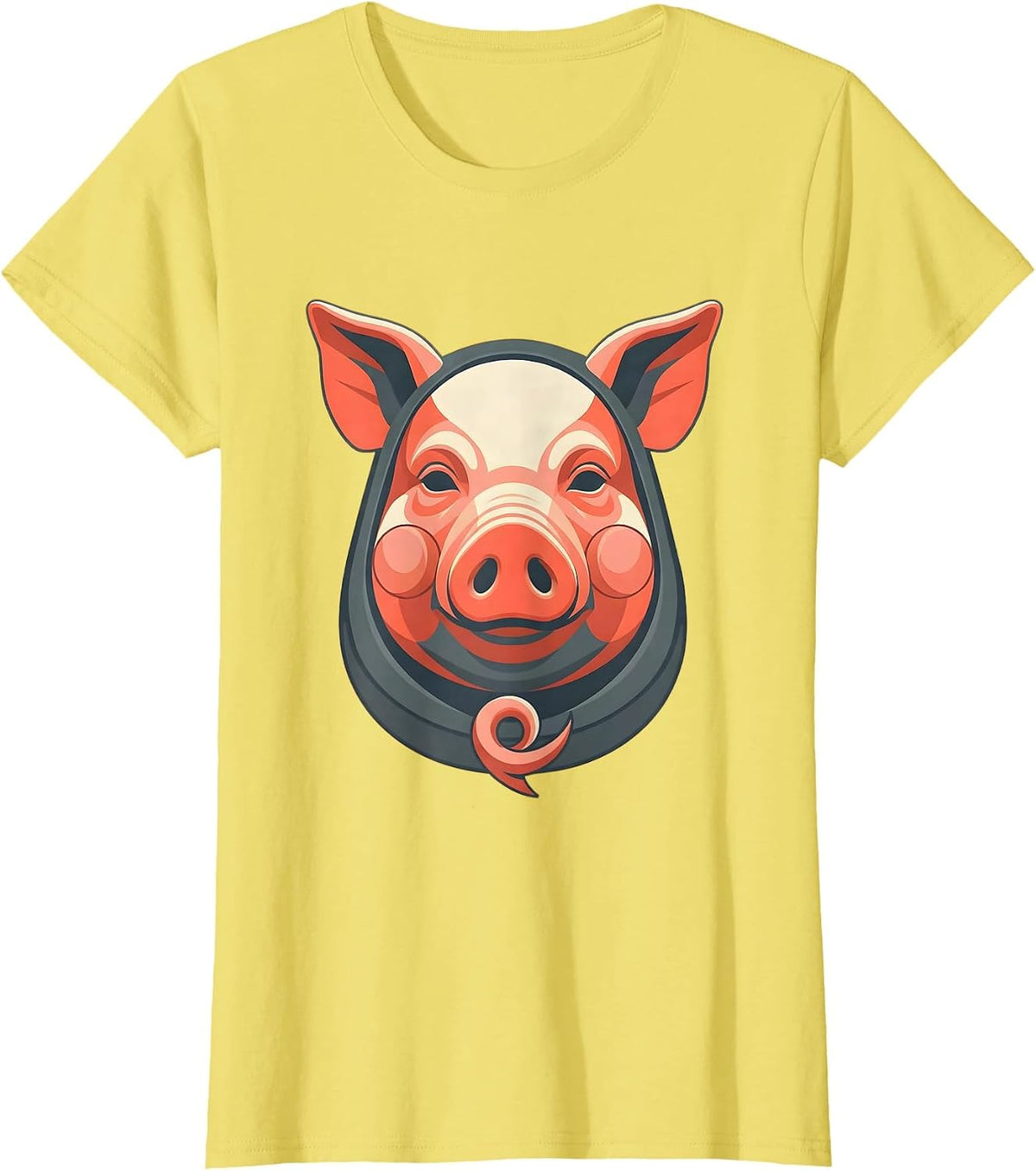 Pig Bust Mask Flat Vector Halloween Pig Lover Humor T-Shirt - Lemon Yellow