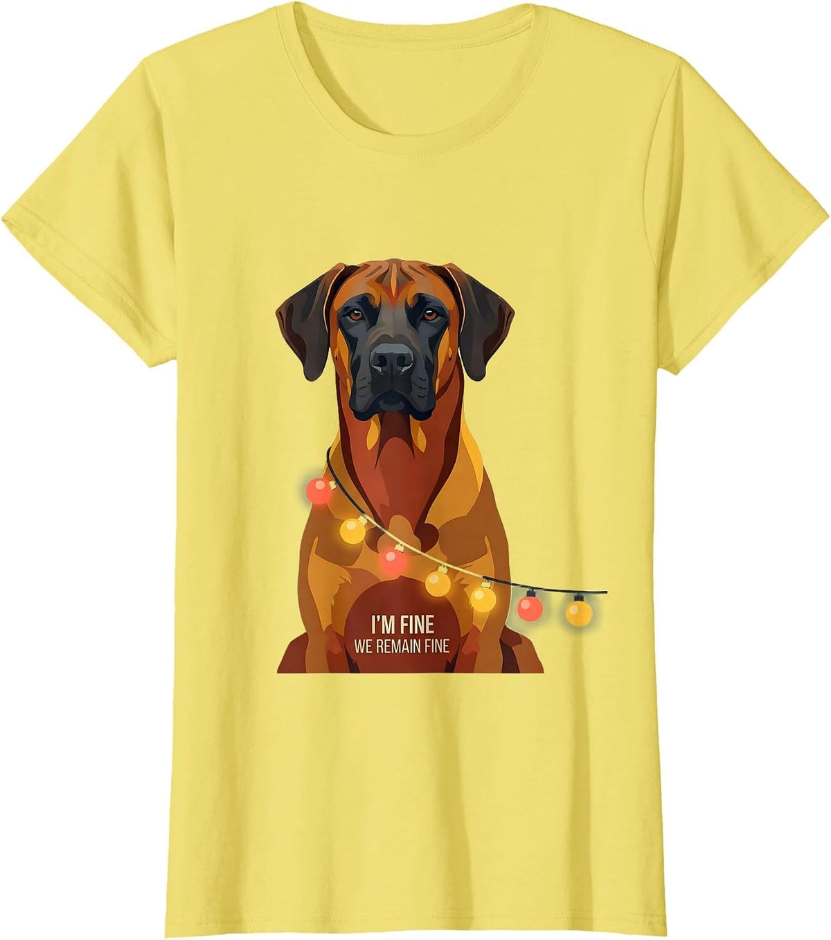 I'm Fine We Remain Fine Rhodesian Ridgeback Christmas Lights T-Shirt - Lemon Yellow