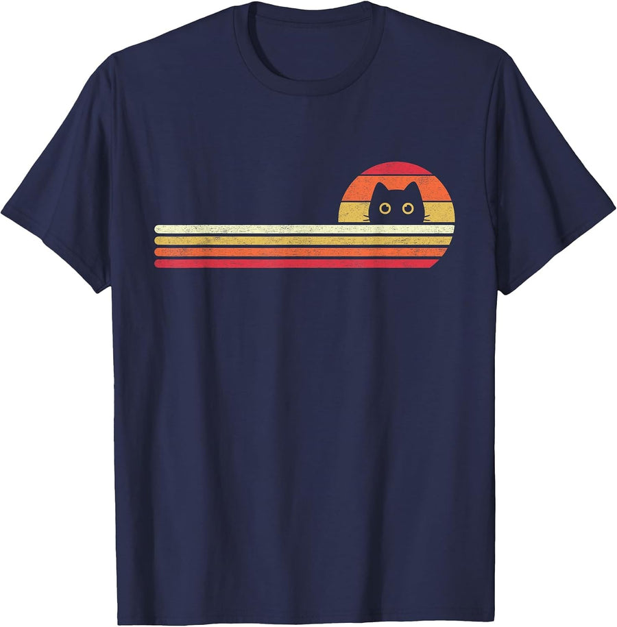 Funny Cat Shirt Cute Retro Vintage 70s 80s Style Cats Lover T-Shirt - Navy Blue