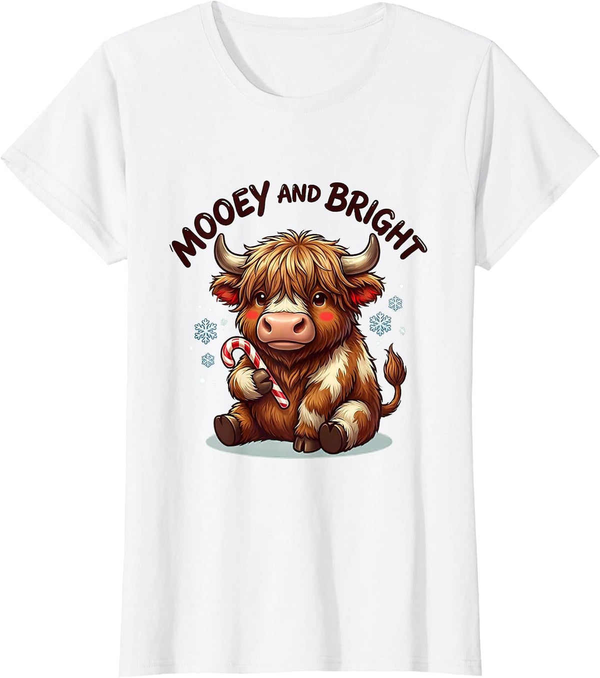 Mooey And Bright Cute Highland Cow Christmas Xmas Lights T-Shirt - White