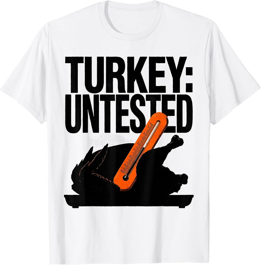 Men's Turkey: Untested Brutalist Graphic Friendsgiving Crew T-Shirt - White