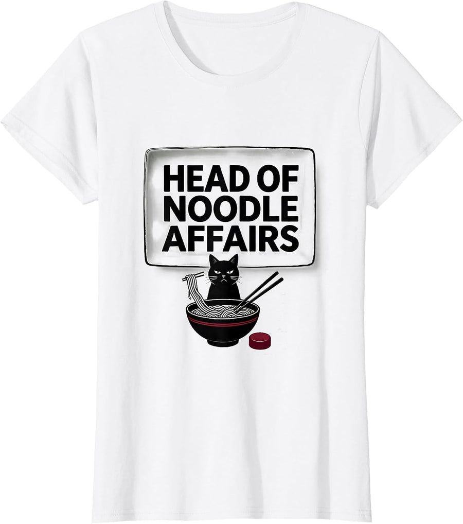 Women's Head Of Noodle Affairs Funny Kawaii Anime Cat Ramen Gift T-Shirt - White