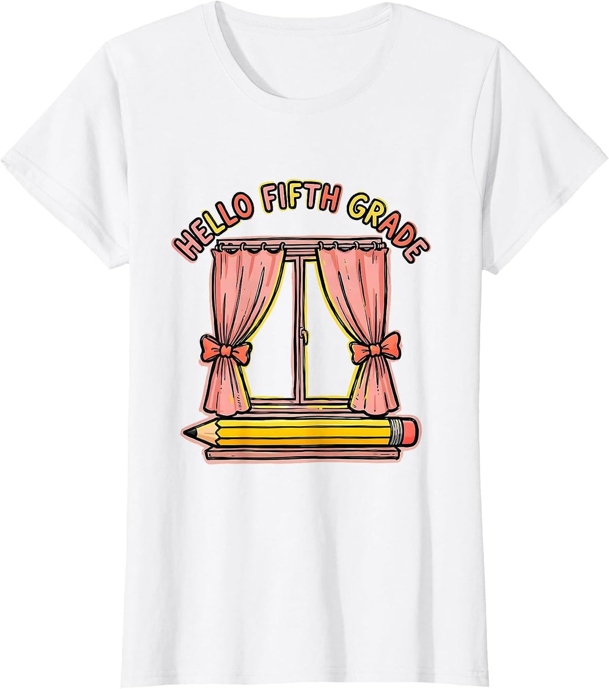 Women's Hello Fifth Grade Cute Coquette Bow Back To School Pencil T-Shirt - White
