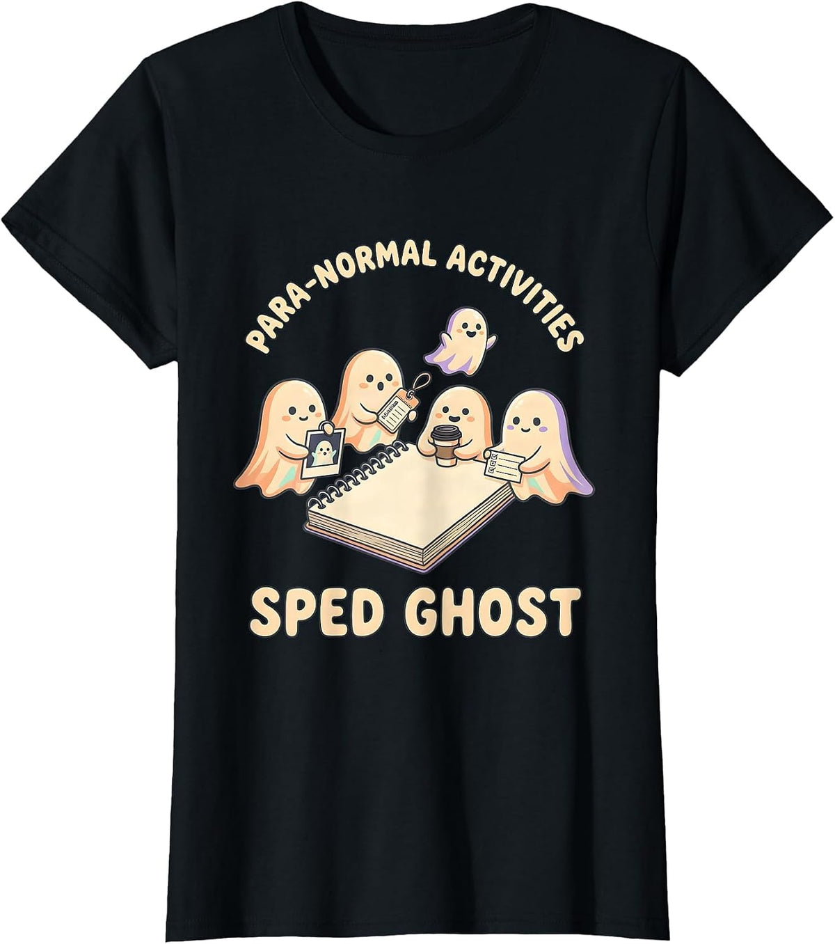 Women's Para-Normal Activities SPED Ghost Kawaii Teacher Halloween T-Shirt - Black