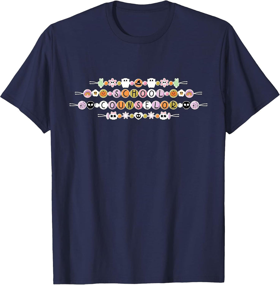 Friendship Bracelet School Counselor Halloween Teacher Squad T-Shirt - Navy Blue