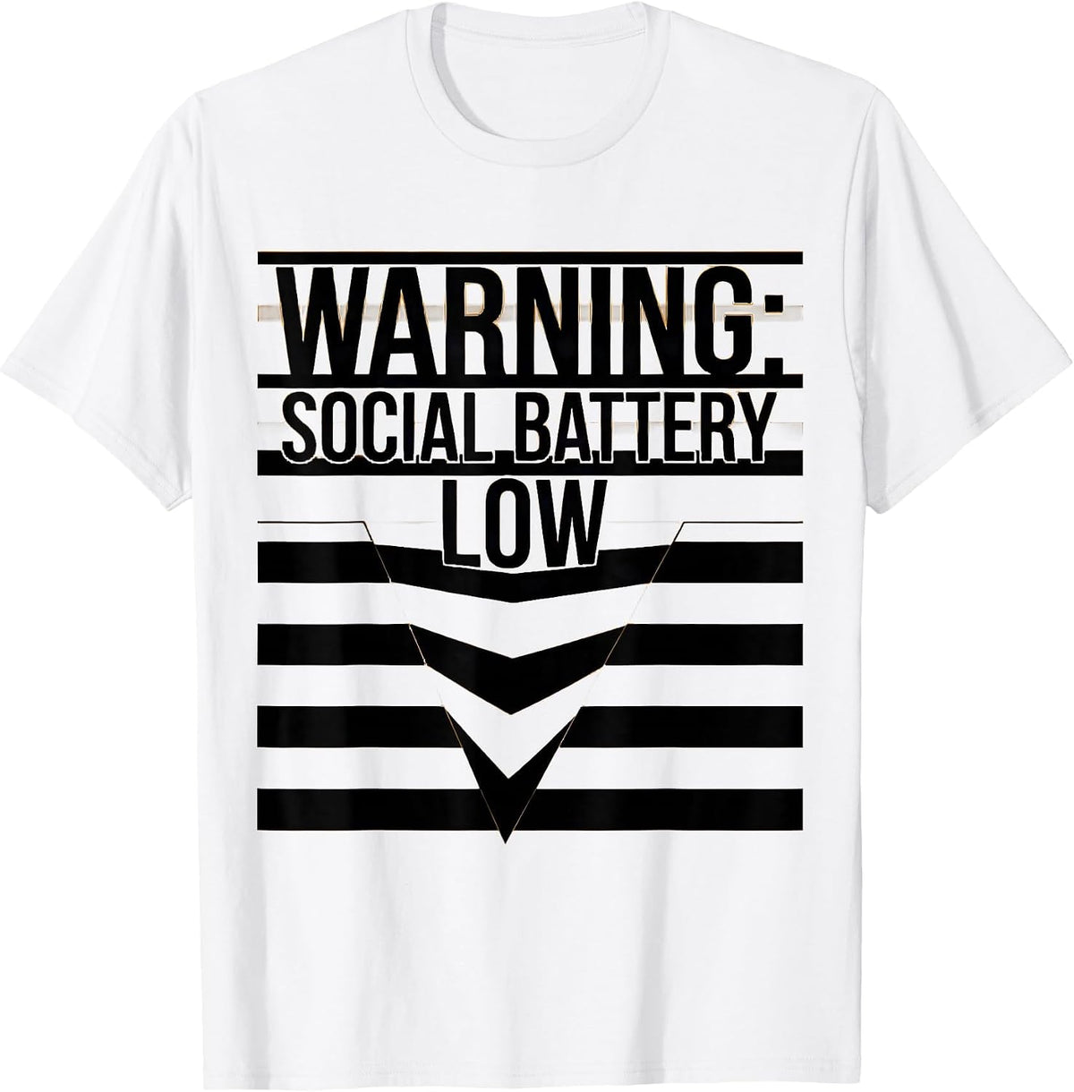 Men's Warning: Social Battery Low Funny Caution Sign Humor T-Shirt - White
