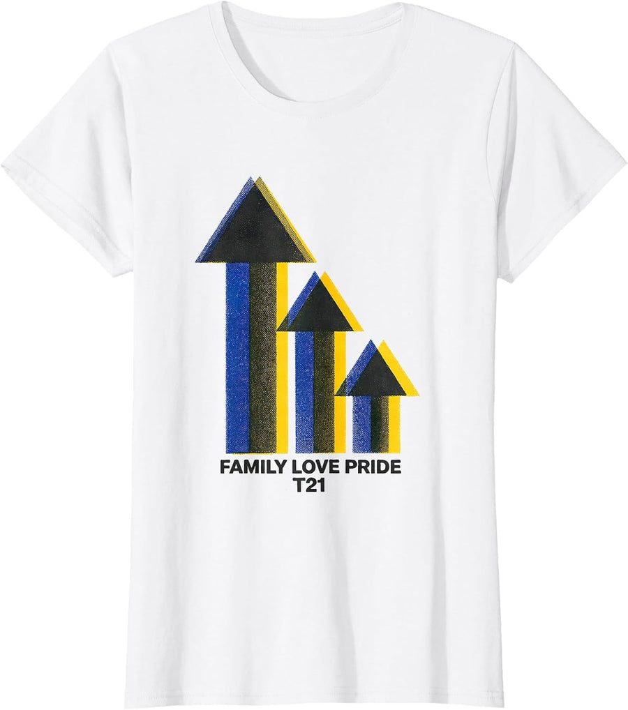 Women's Family Love Pride T21 Risograph Down Syndrome Awareness T-Shirt - White