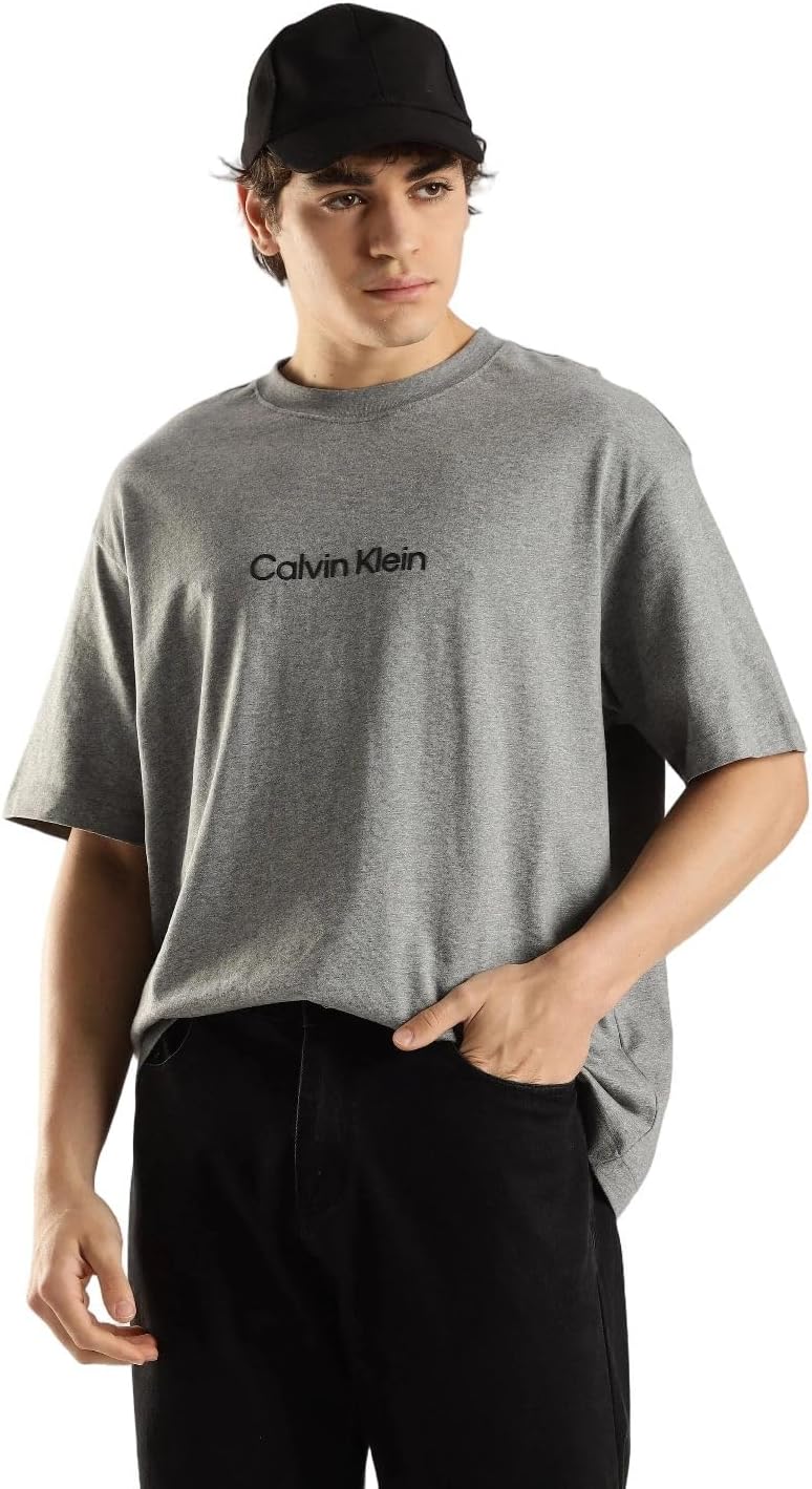 Calvin Klein Men's Relaxed Fit CK Logo Crewneck T-Shirt - Medium Grey Heather