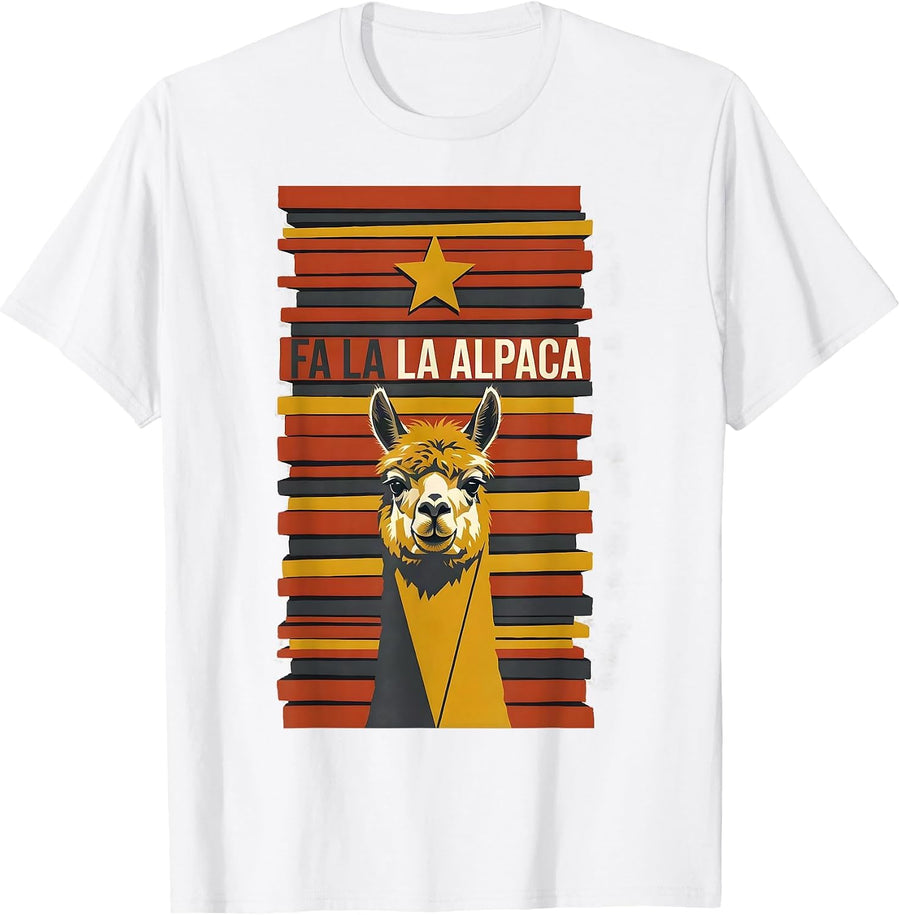 Fa La La Alpaca Midcentury Modern Funny Christmas Animal Pun T-Shirt - White