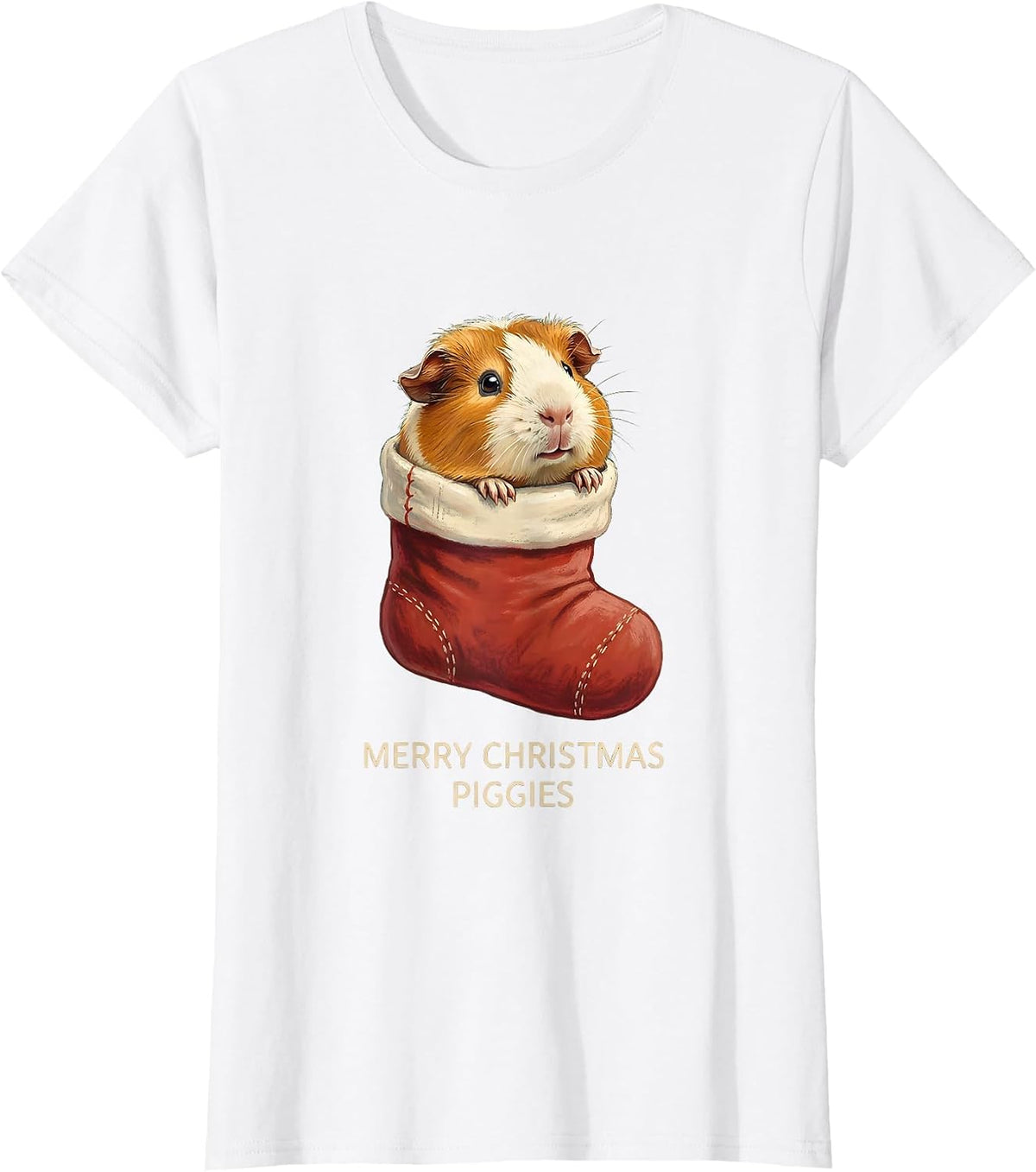 Women's Merry Christmas, Piggies Storybook Guinea Pig Pet Lover T-Shirt - White