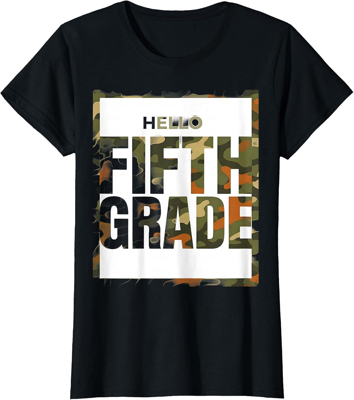 Hello Fifth Grade Camo Back To School Boys Teachers T-Shirt - Black