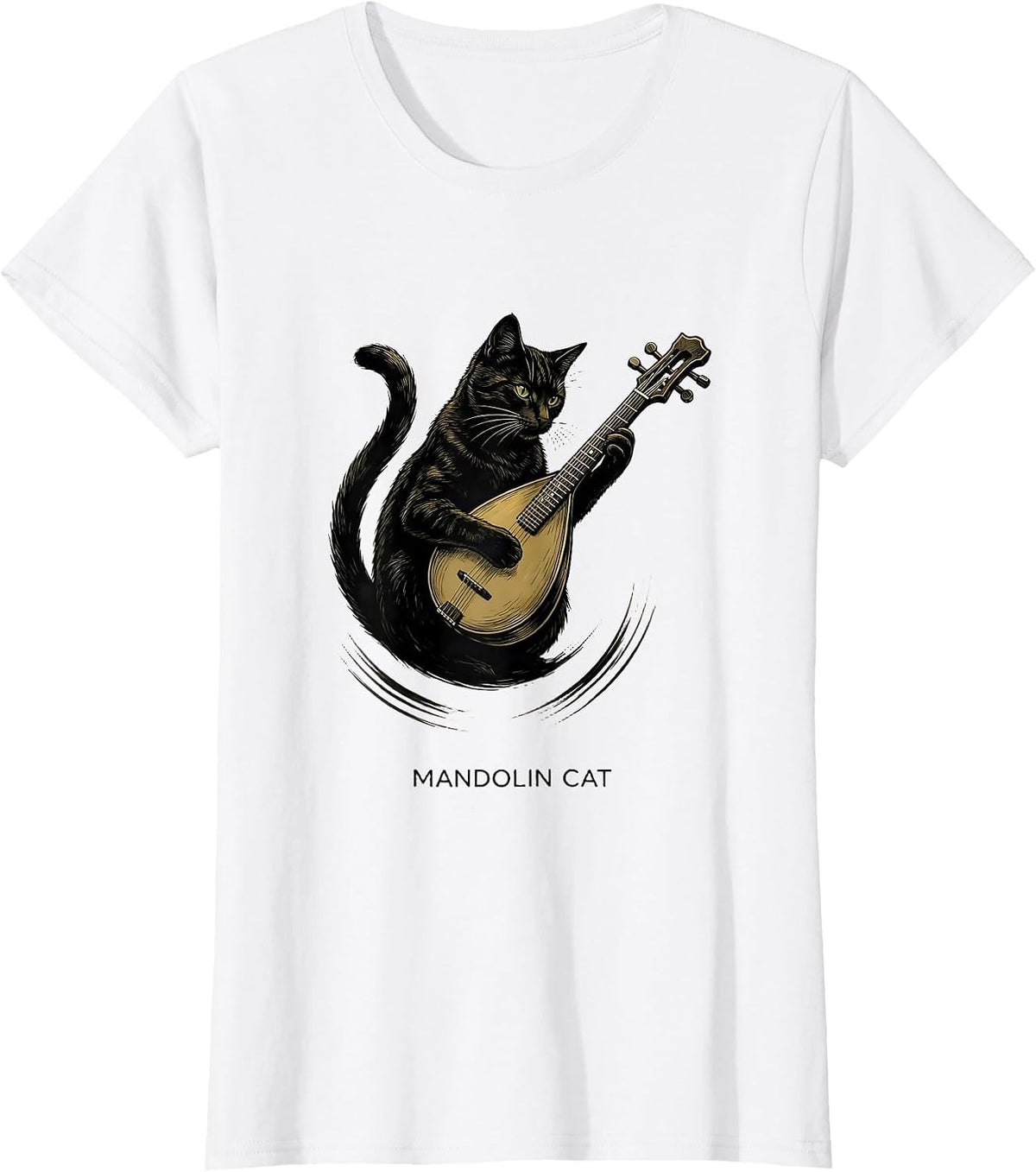 Mandolin Cat Funny Cat Music Teacher Instrument Humor T-Shirt - White