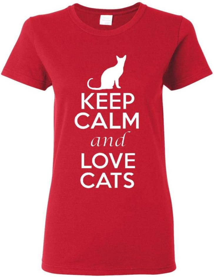 Ladies Keep Calm and Love Cats T-Shirt Tee - Red