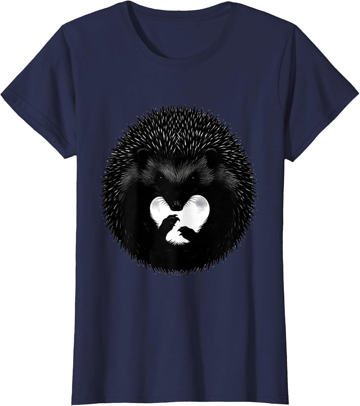 Women's Curled Hedgehog Cute Humor Animal Lover Gift T-Shirt - Navy Blue