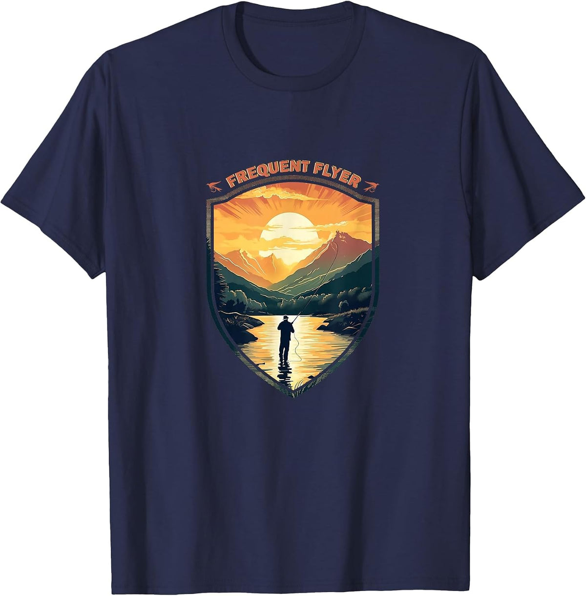 Frequent Flyer Vintage Fisherman Delight Fly Fishing T-Shirt - Navy Blue