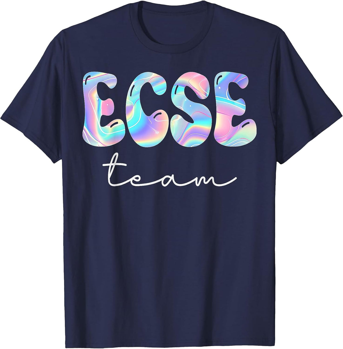 ECSE Team Groovy Back to School Cute Teachers Women Girl T-Shirt - Navy Blue
