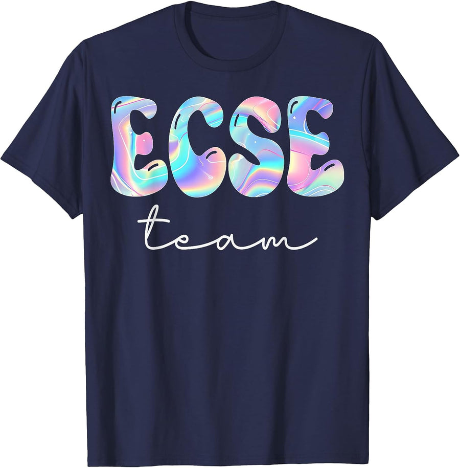ECSE Team Groovy Back to School Cute Teachers Women Girl T-Shirt - Navy Blue
