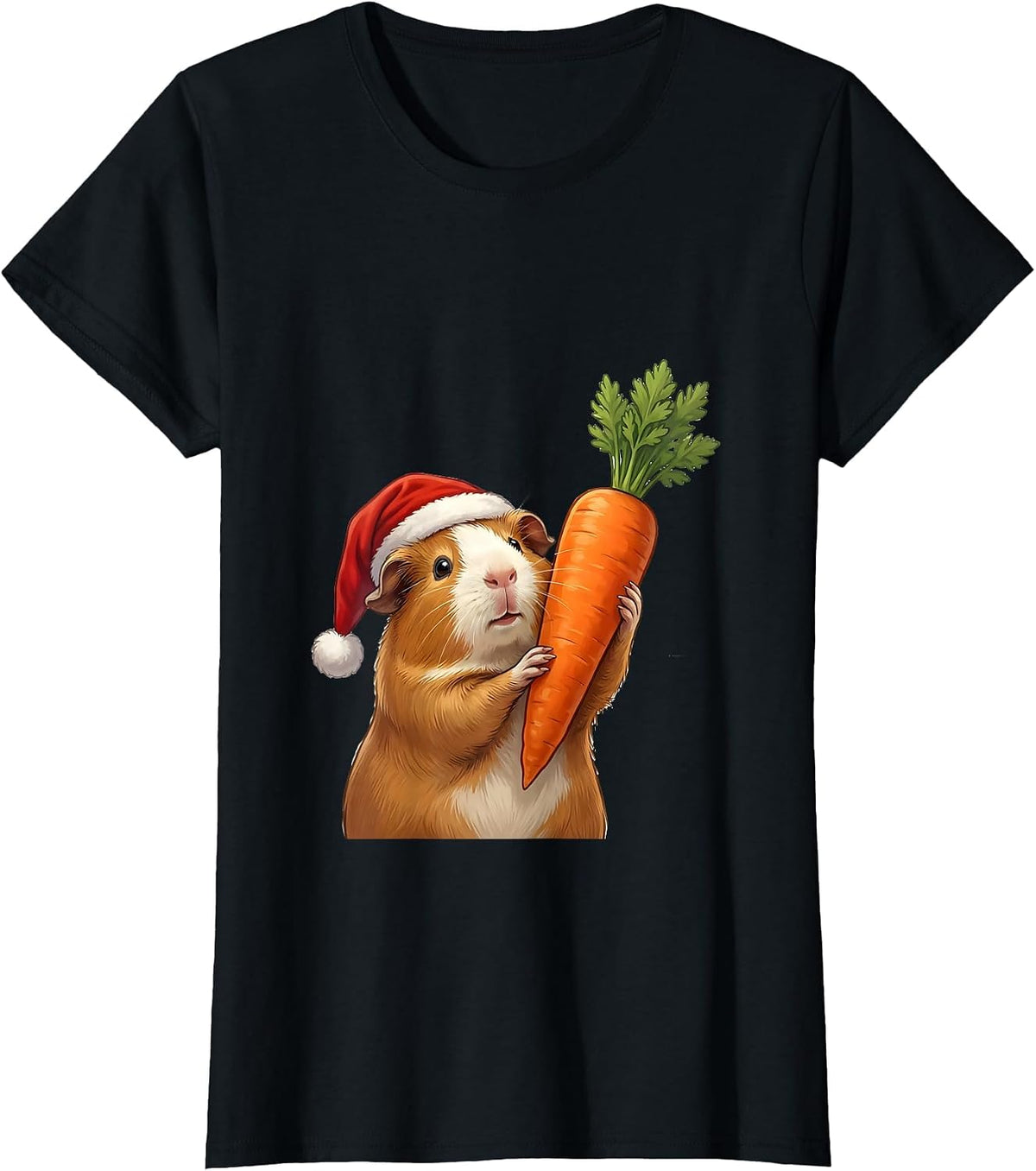 Guinea Pig Santa Hat Funny Pet Lover Christmas T-Shirt - Black