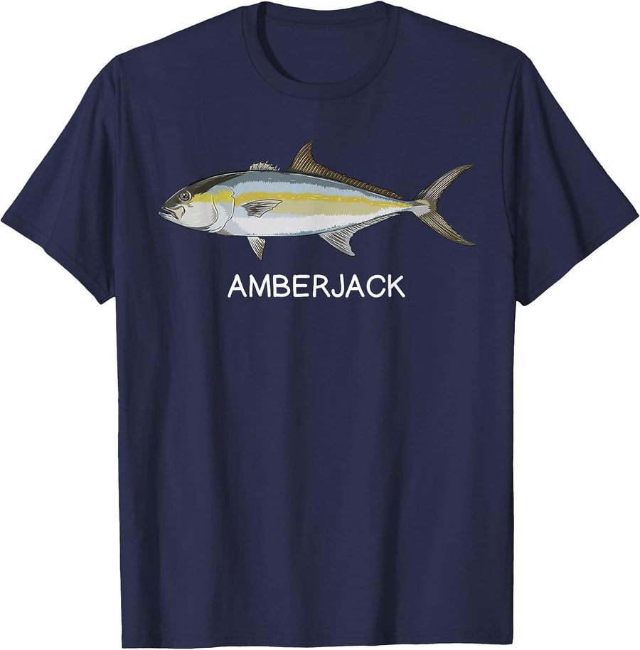 Amberjack Fish Salt Water Game T-Shirt - Navy Blue