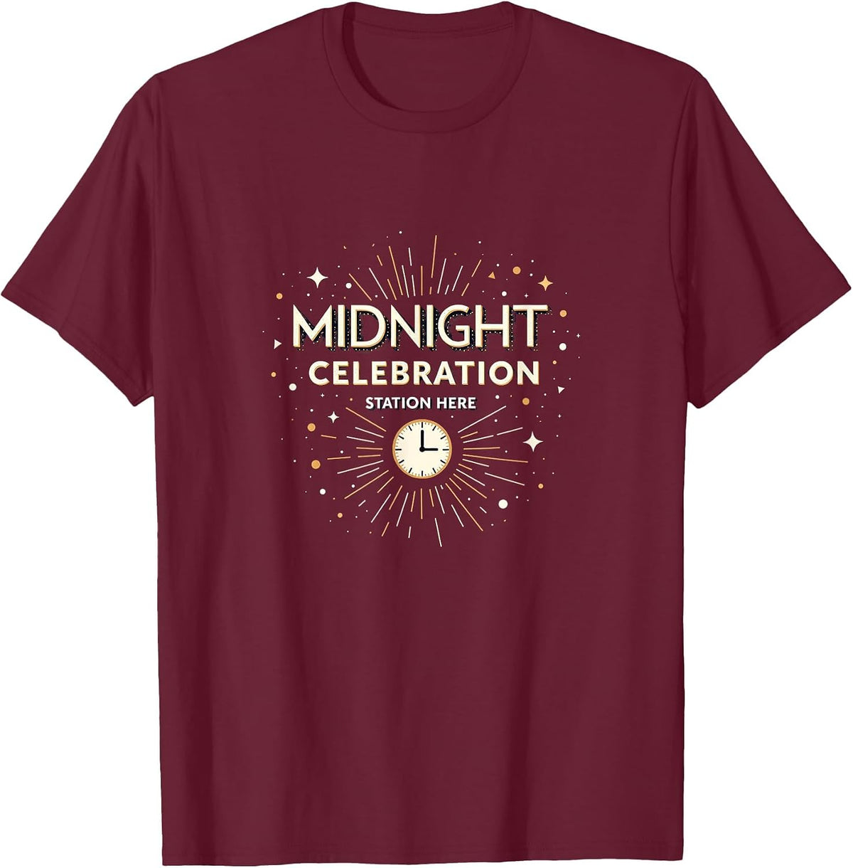 Midnight Celebration Station Here New Year Design T-Shirt - Burgundy