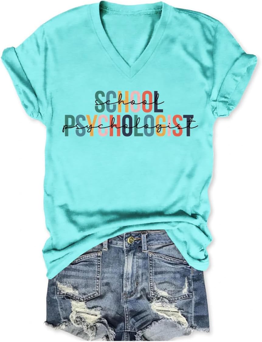 School Psychologist Shirt Women Teacher Mental Health Matters V Neck Shirts Funny School Counselor Graphic Tshirts - Light