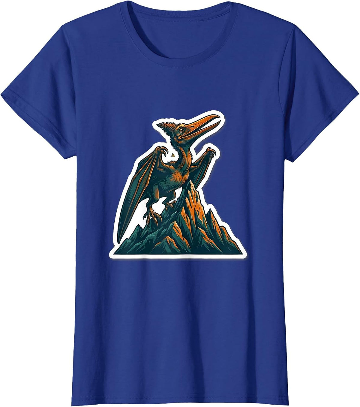 Women's Pterodactyl Mountain Peak Dinosaur Illustration T-Shirt - Royal Blue