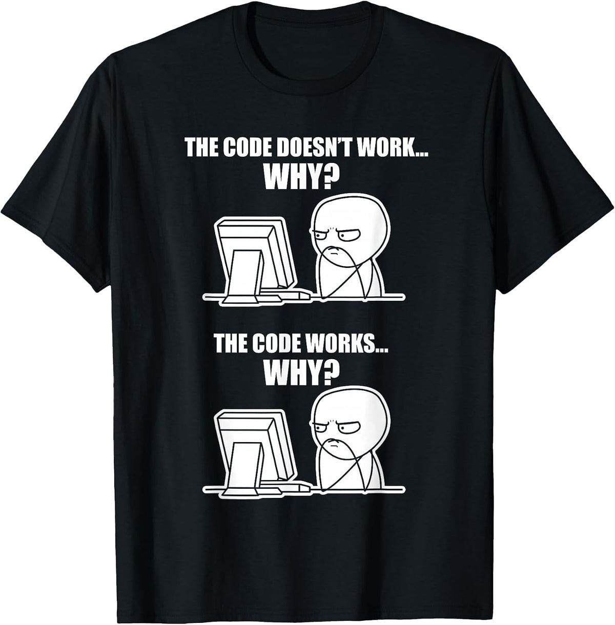 Funny Programmer T-Shirt - Code Works Why Meme Tee T-Shirt - Black