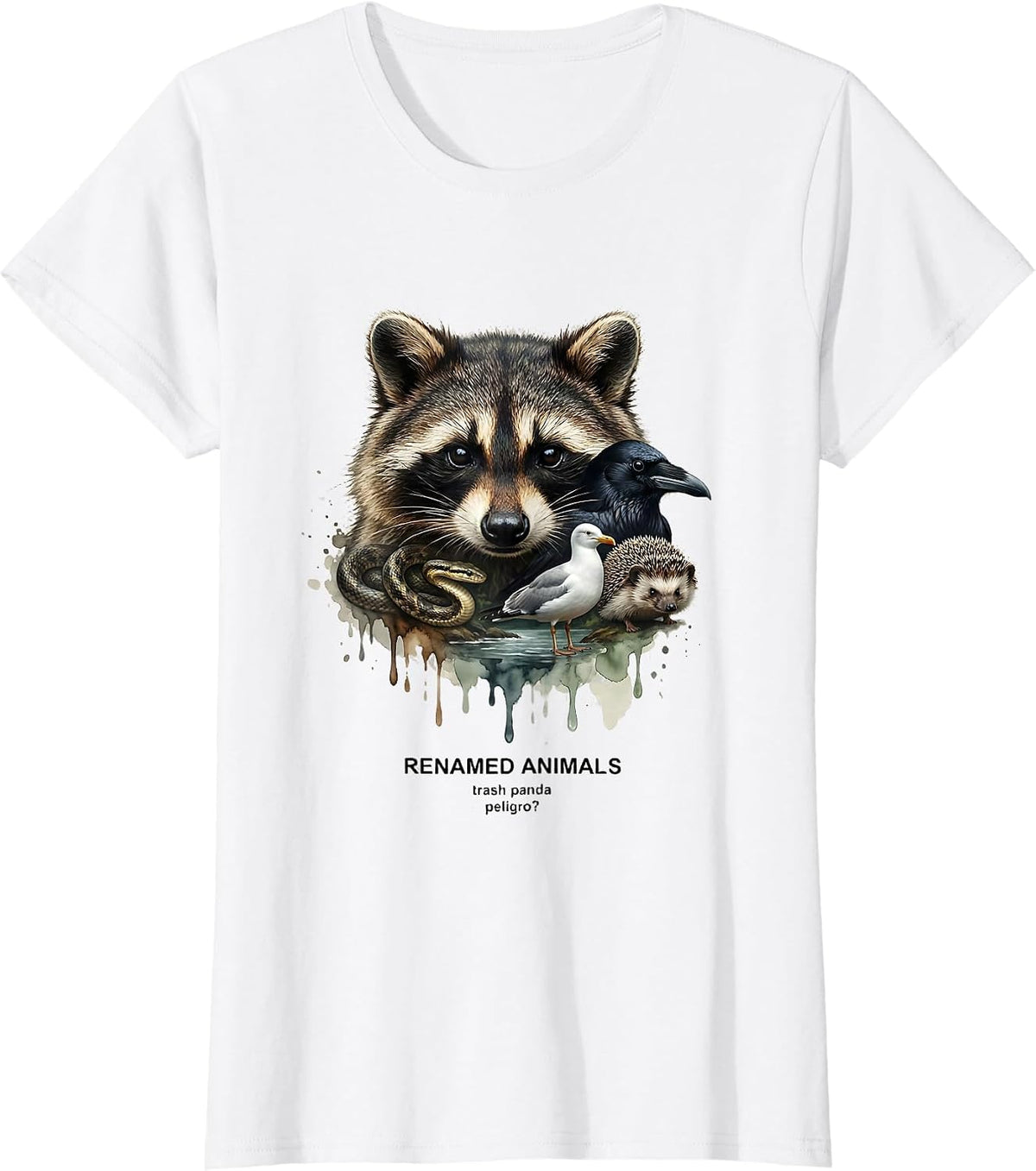 Women's RENAMED ANIMALS Trash Panda Peligro Funny Squirrel Lover T-Shirt - White