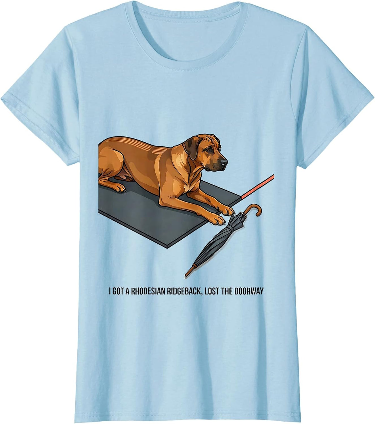 I Got A Rhodesian Ridgeback, Lost The Doorway Funny Dog T-Shirt - Baby Blue