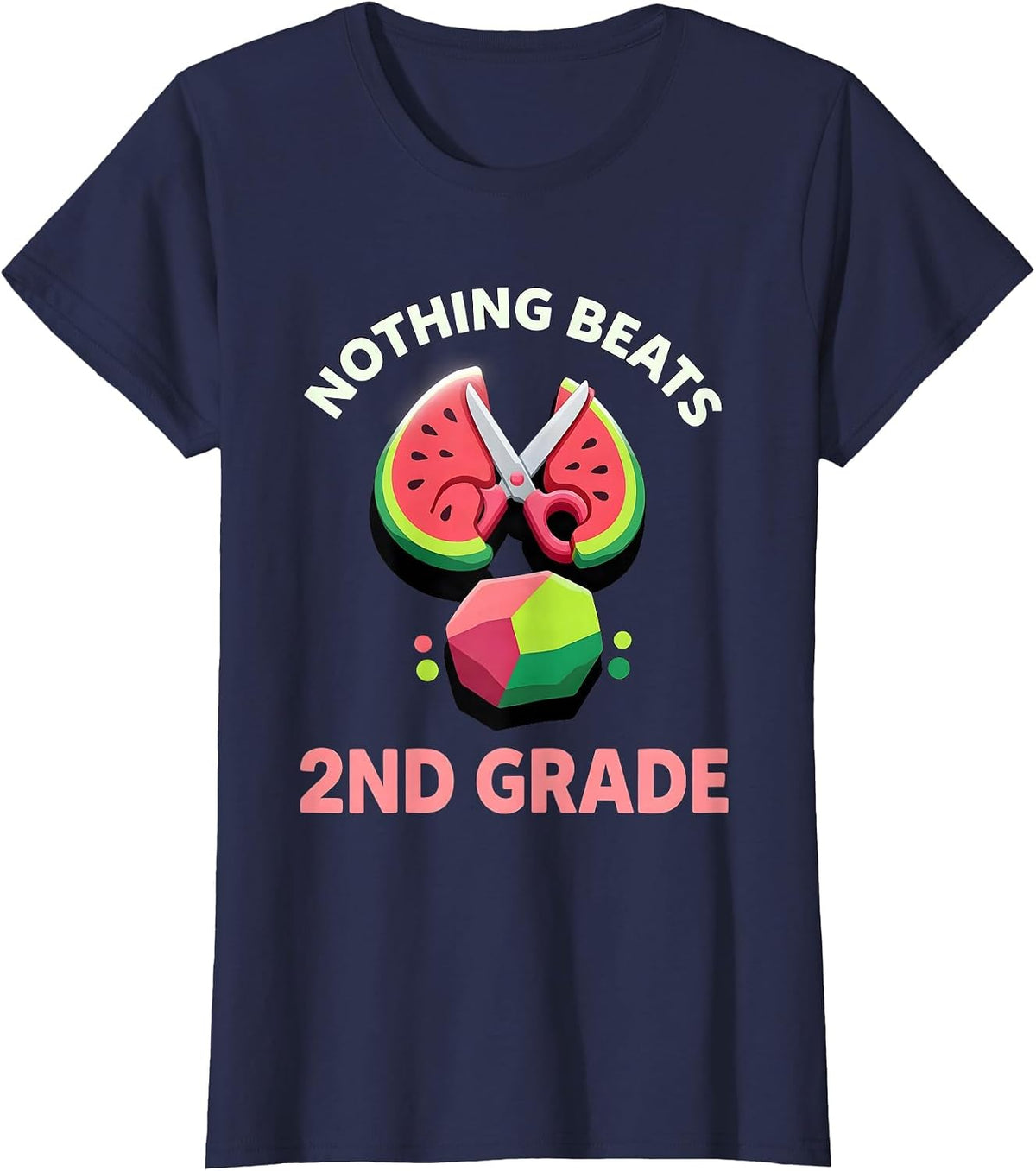 Women's Nothing Beats 2nd Grade Back to School Rock Paper Scissors T-Shirt - Navy Blue