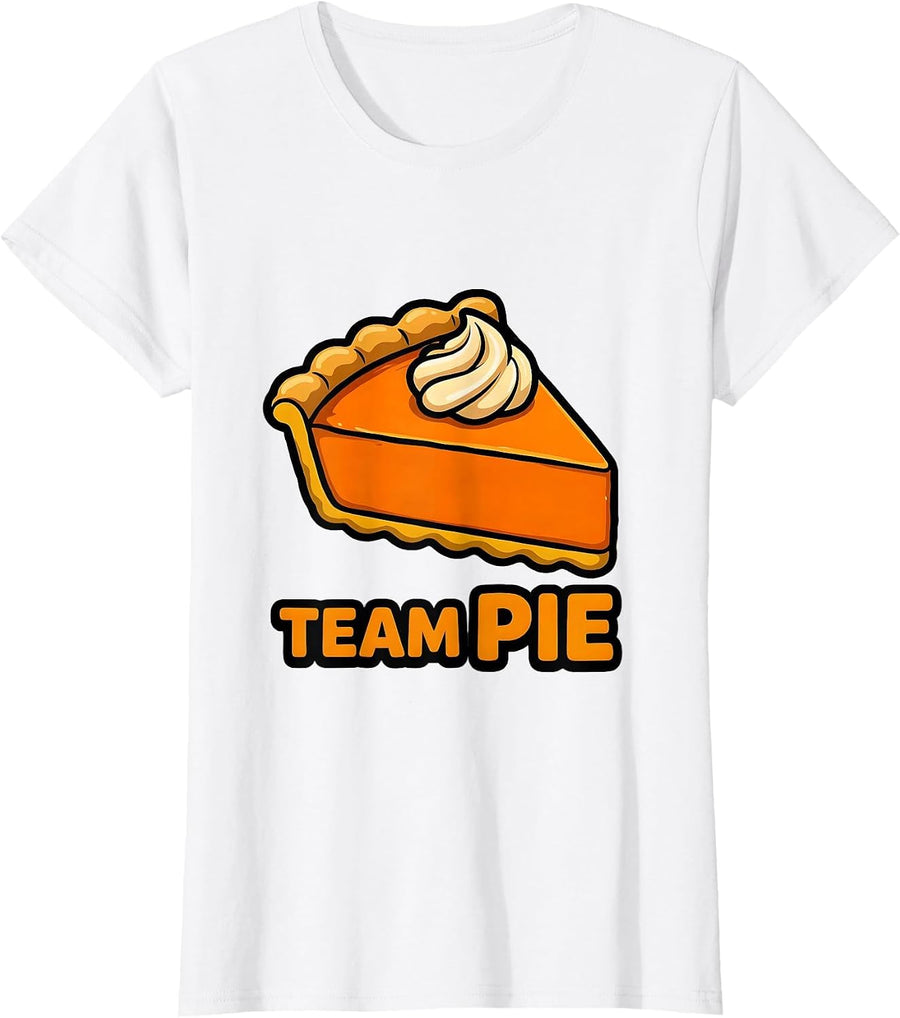 Women's Team Pie Funny Cartoon Pumpkin Pie Thanksgiving Halloween T-Shirt - White