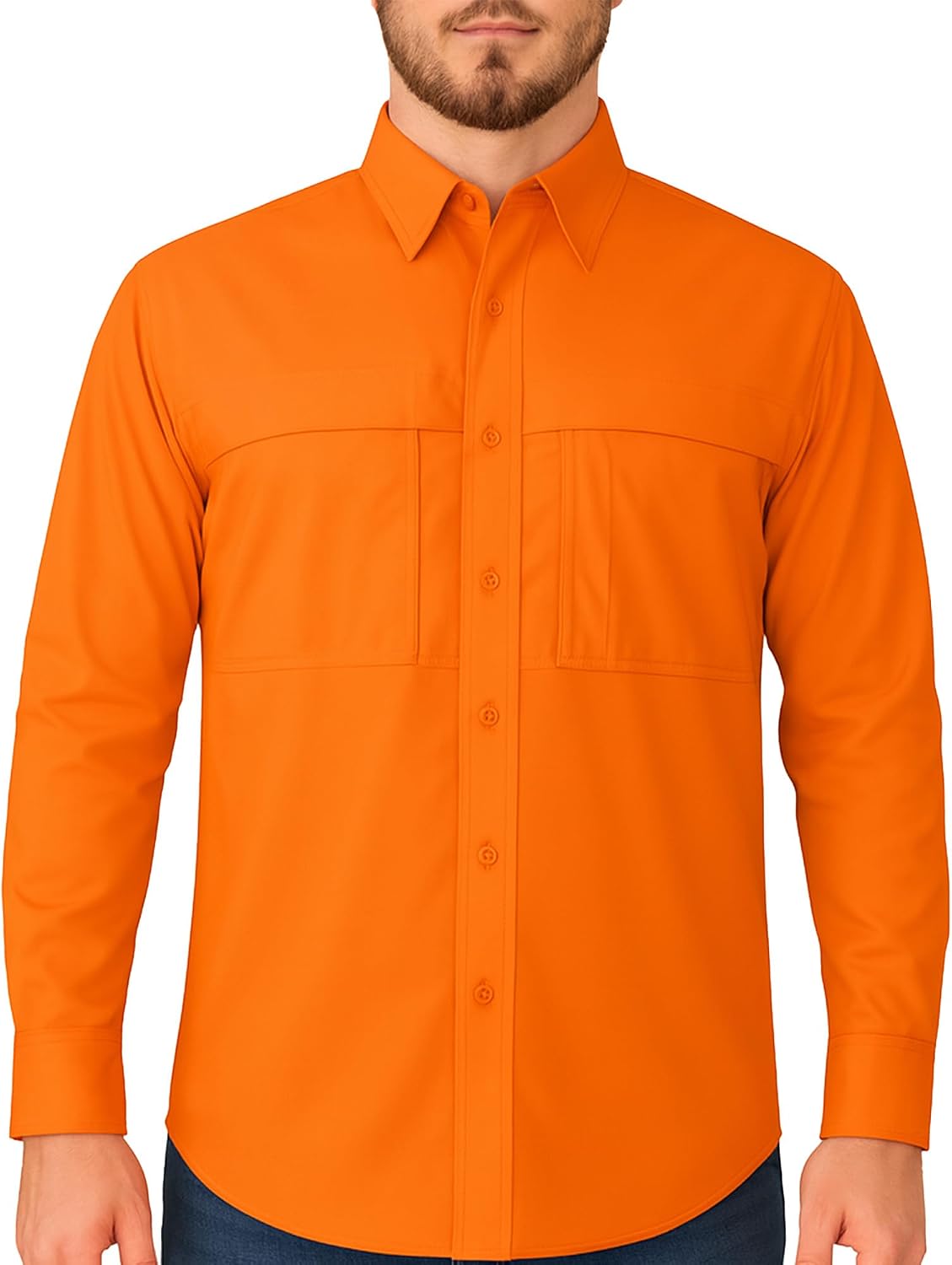 Men's Pescador Long Sleeve Fishing Shirt, Lightweight Polyester Button Down with Vented Back - Standard Blaze