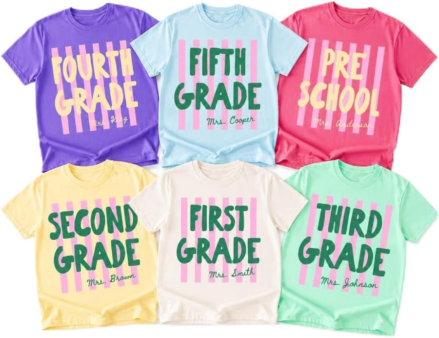 Personalized Teacher Comfort Shirt, Custom Grade & Name Teacher T-Shirt, Back to School Apparel Gifts for Teachers - Design 1