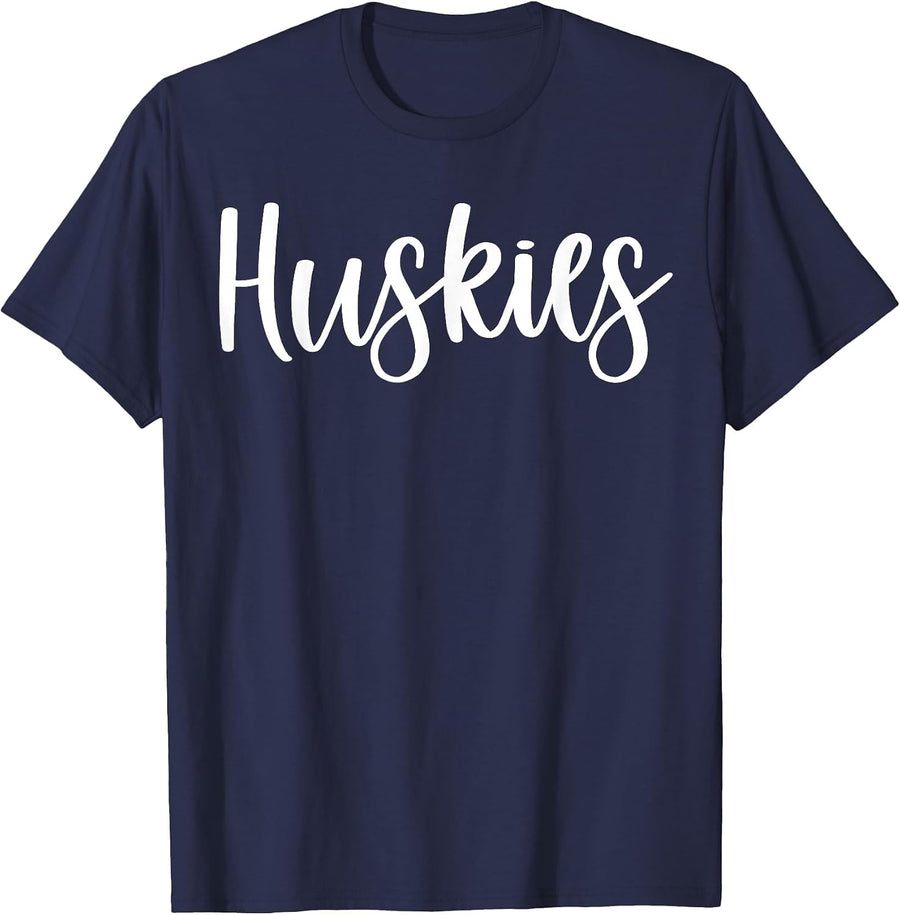 Huskies School Spirit Team Mascot Game Night T-Shirt - Navy Blue