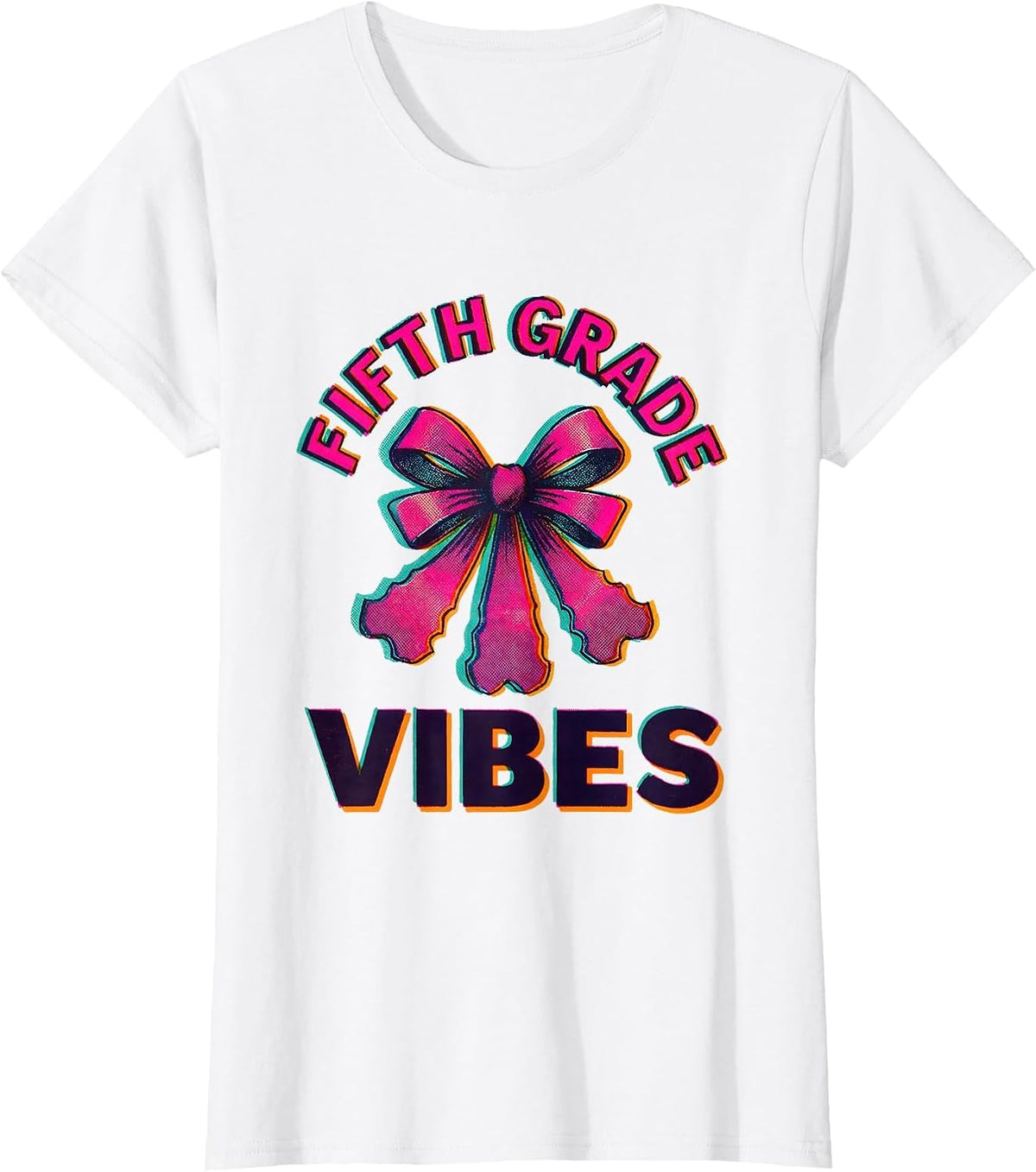 Women's Fifth Grade Vibes Coquette Bow Back to School Elementary T-Shirt - White