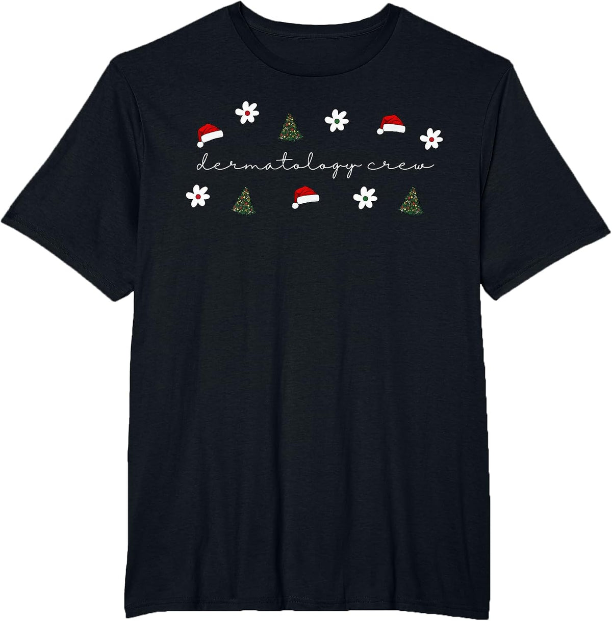 Christmas Santa Hat Dermatology Crew Nurse Daisy Flower T-Shirt - Black