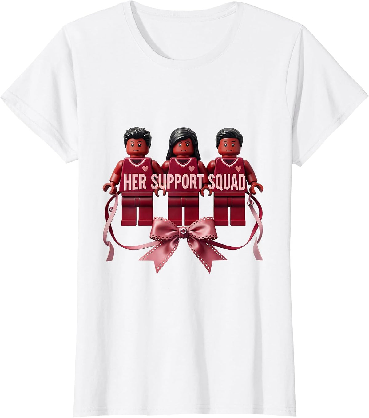 Women's Her Support Squad Coquette Ribbon Down Syndrome Awareness T-Shirt - White