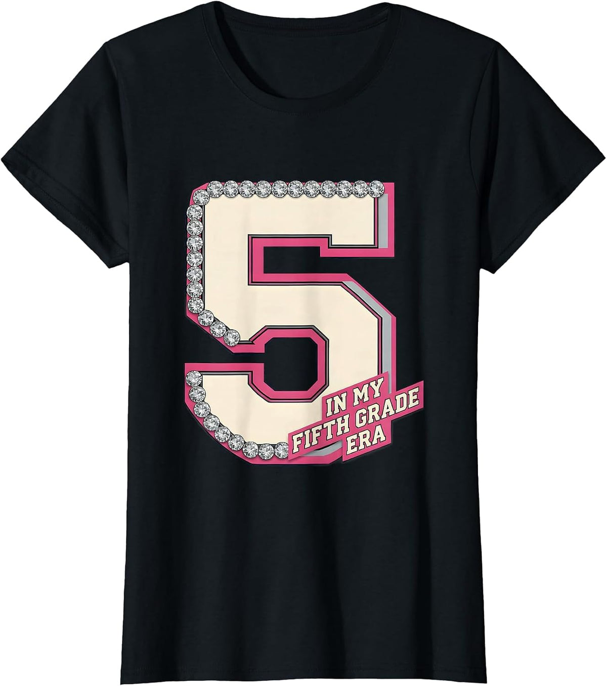 In My Fifth Grade Era Sparkle Varsity Back To School Groovy T-Shirt - Black