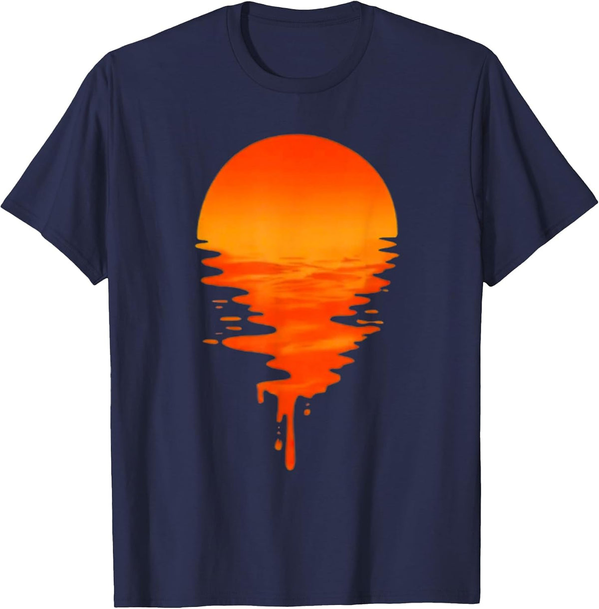 Sunset Drip Heat Meets Style in Retro Waves Design T-Shirt - Navy Blue