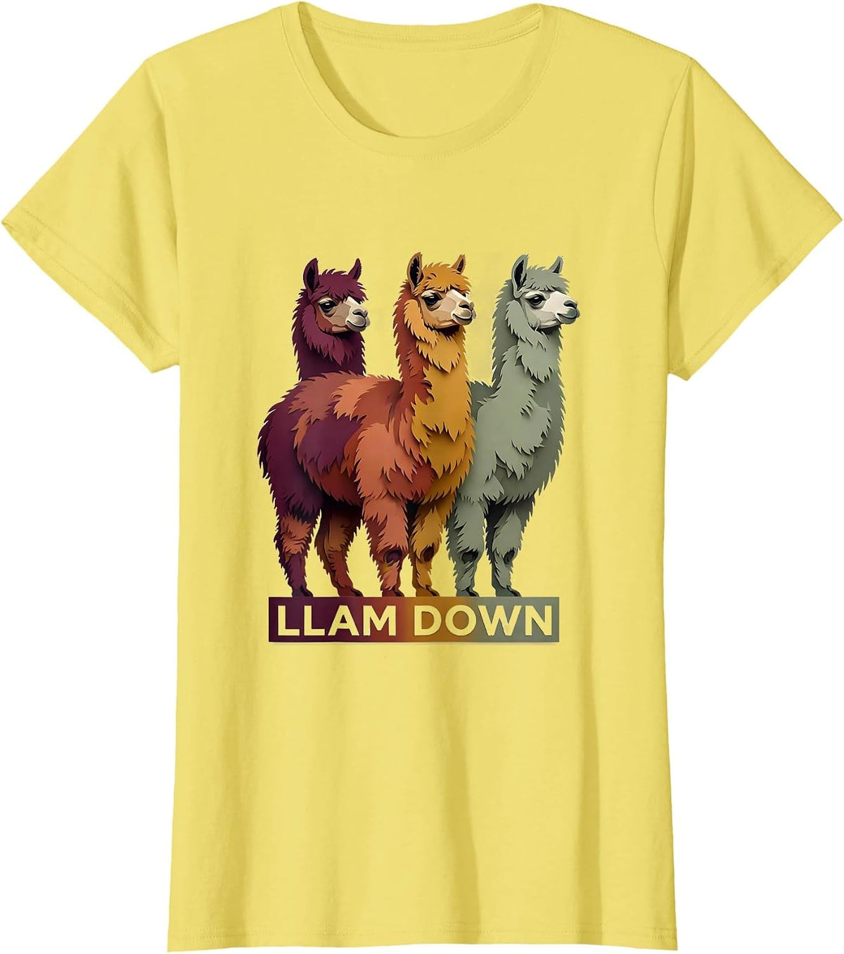 Llam Down Funny Llama Alpaca Humor Gift for Llama Lovers T-Shirt - Lemon Yellow
